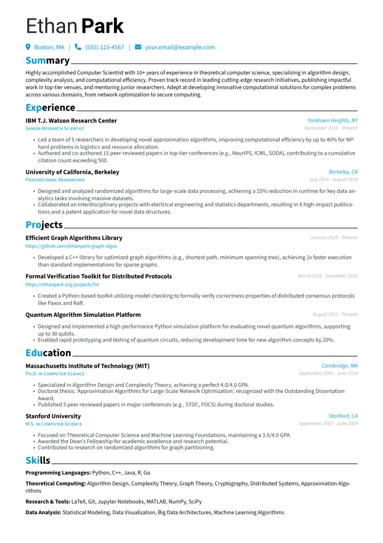 Computer Scientist Resume Example CV template preview