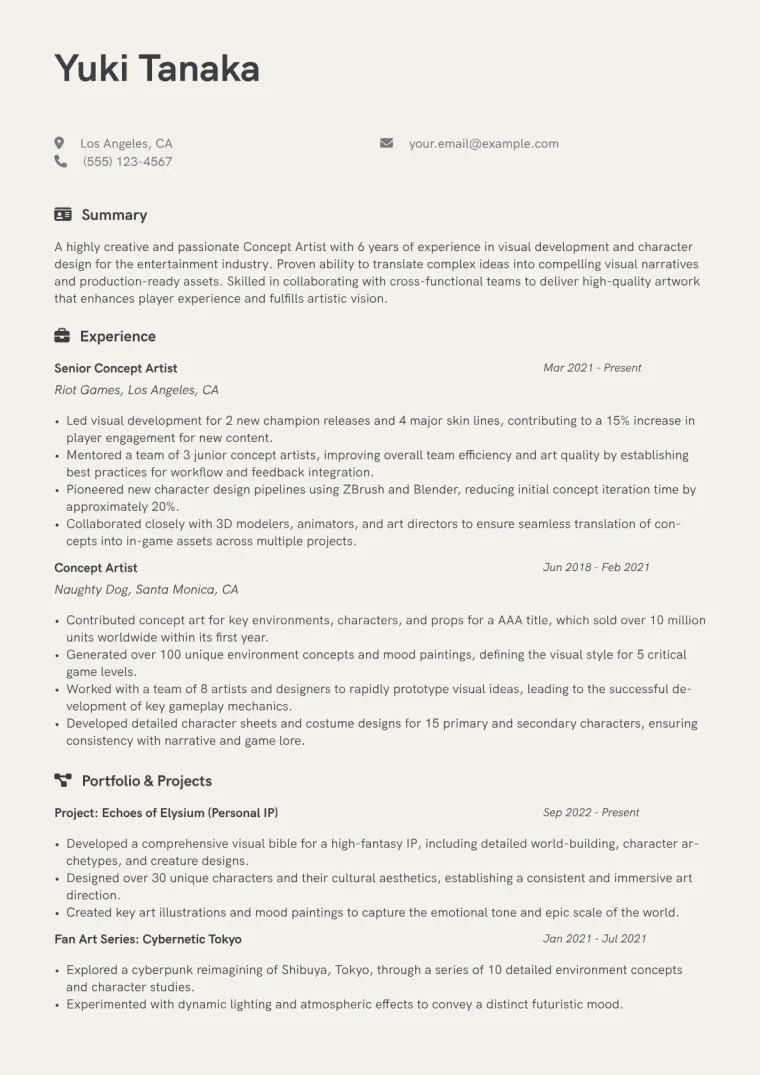 Concept Artist Resume Example CV template preview