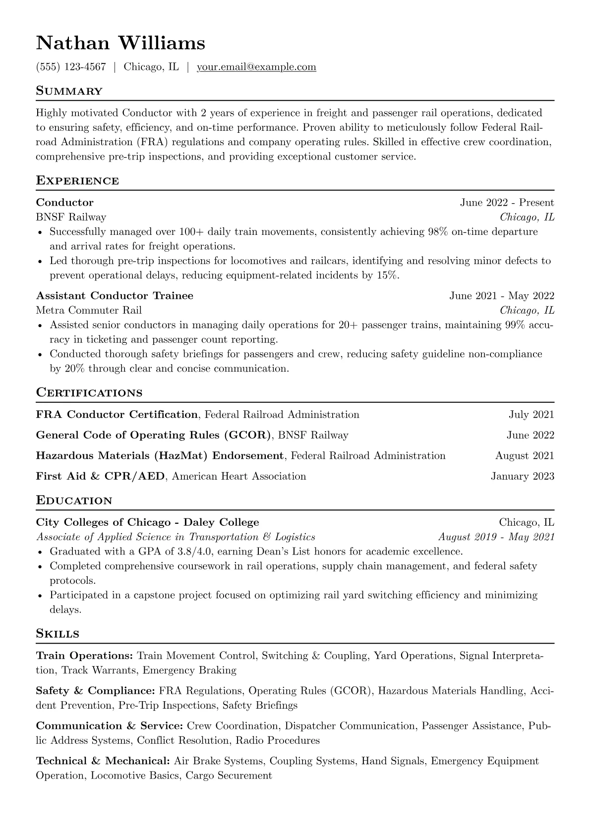 Conductor Resume Example CV template - Page 1