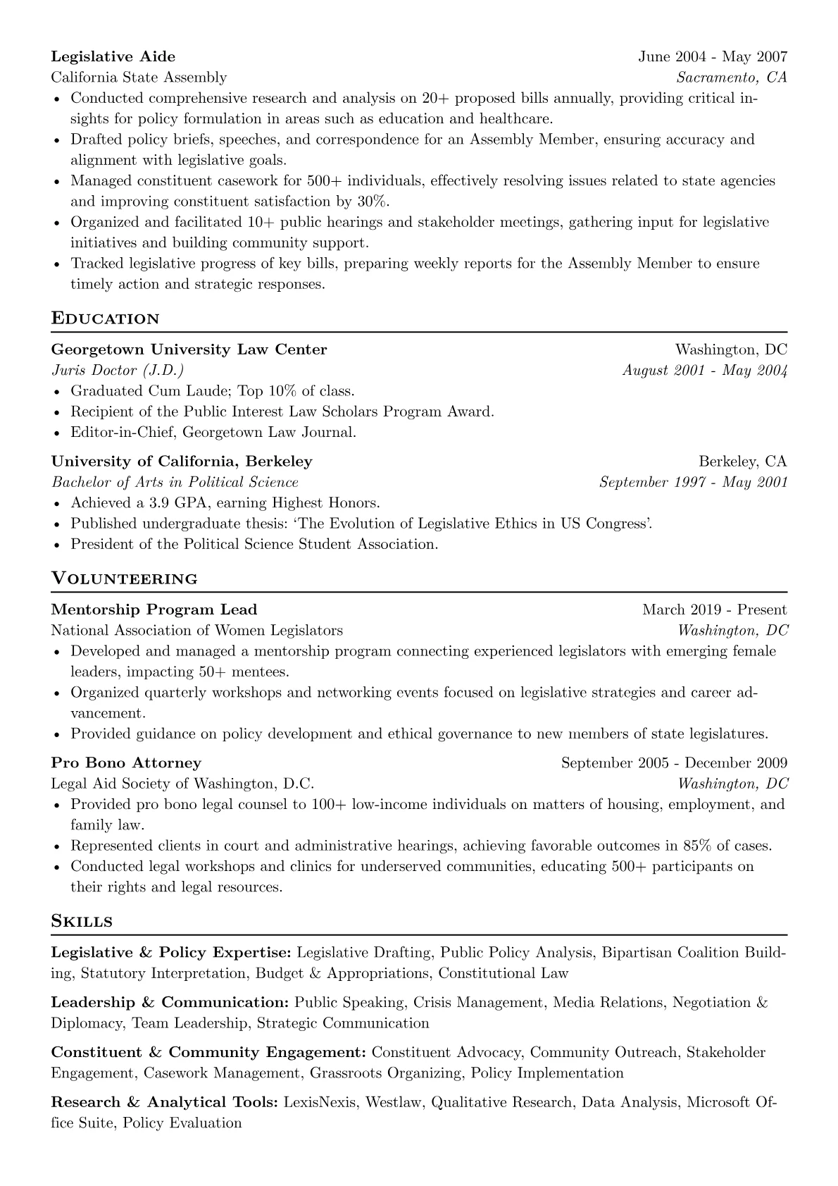 Congressperson Resume Example CV template - Page 2