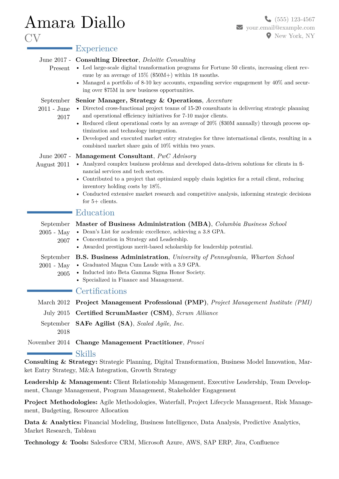 Consulting Director Resume Example CV template - Page 1