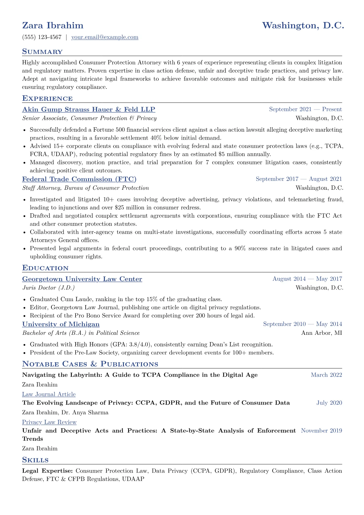Consumer Protection Attorney Resume Example CV template - Page 1