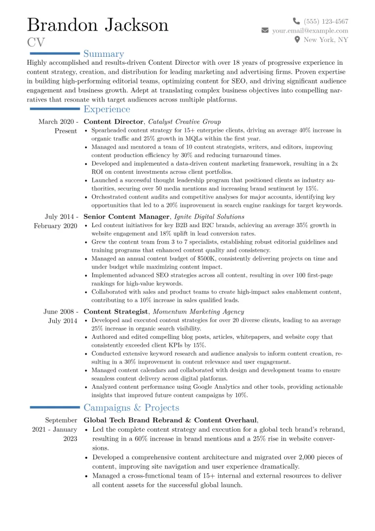 Content Director Resume Example CV template preview