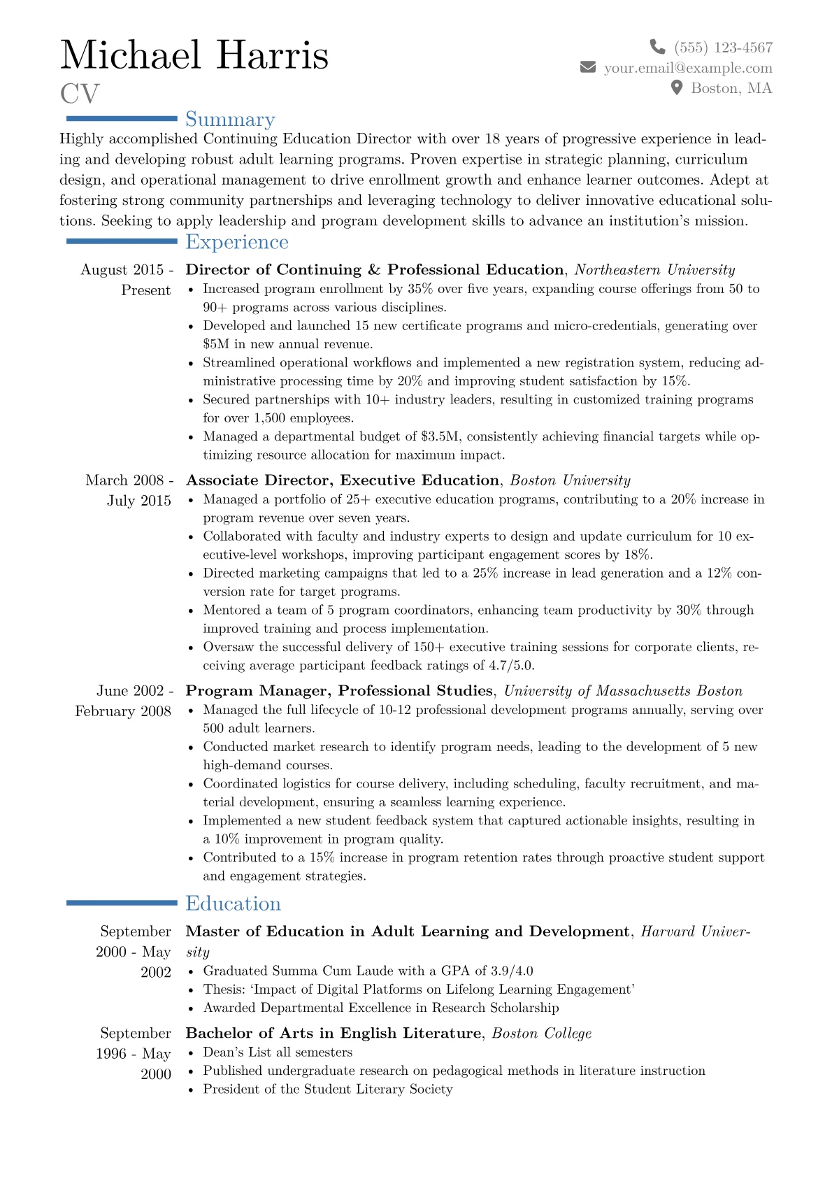 Continuing Education Director Resume Example CV template - Page 1