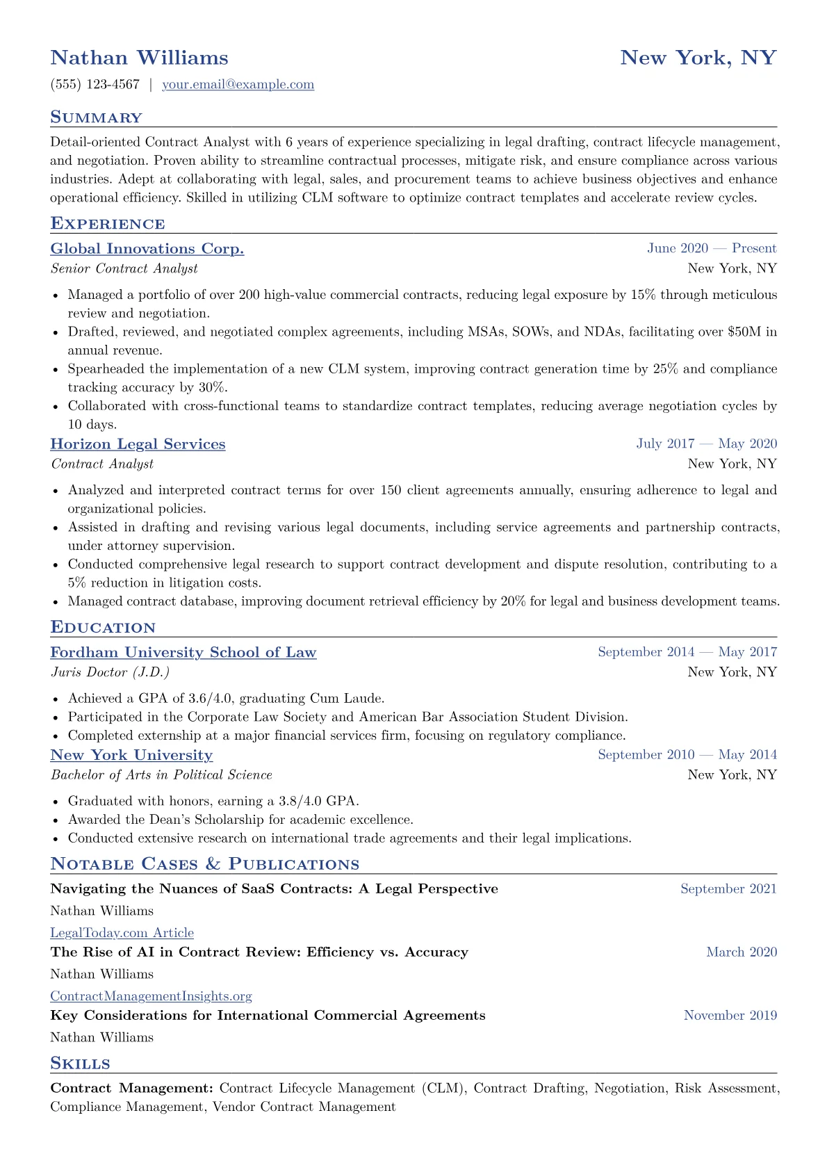 Contract Analyst Resume Example CV template - Page 1