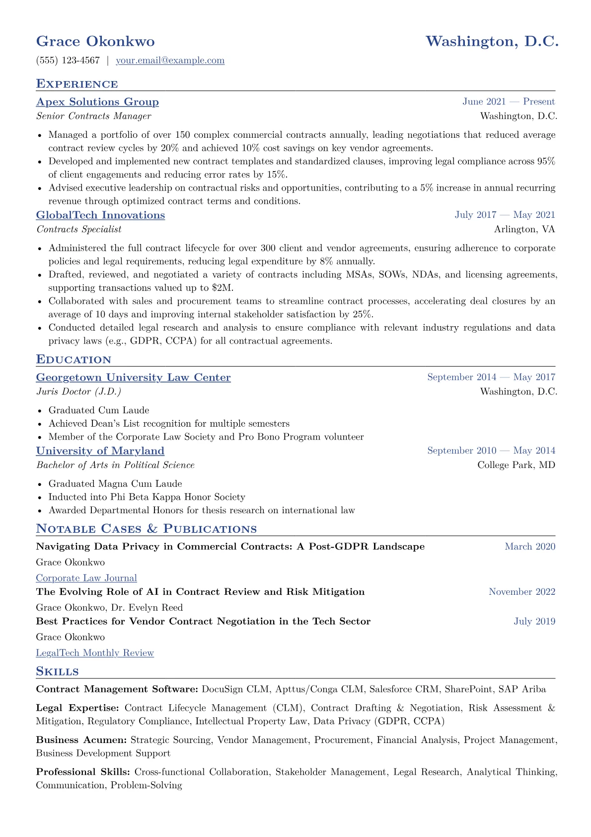Contracts Manager Resume Example CV template - Page 1