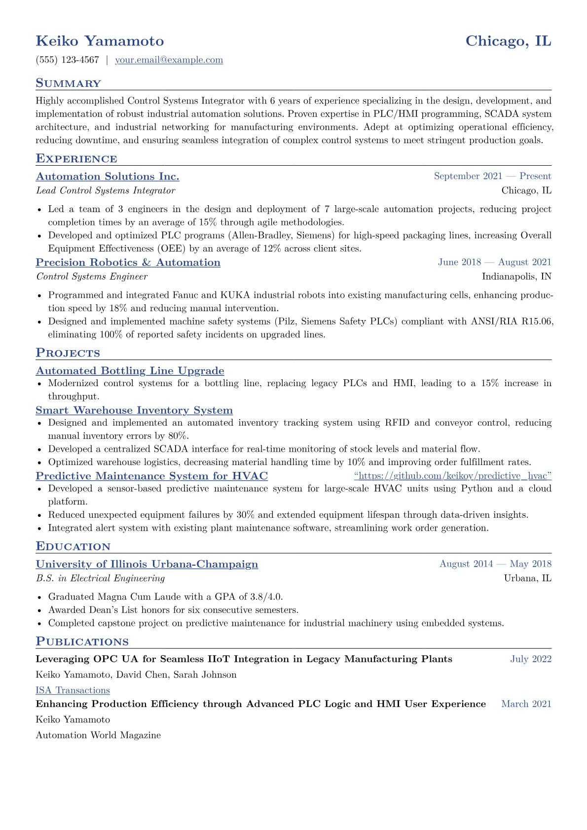 Control Systems Integrator Resume Example CV template - Page 1