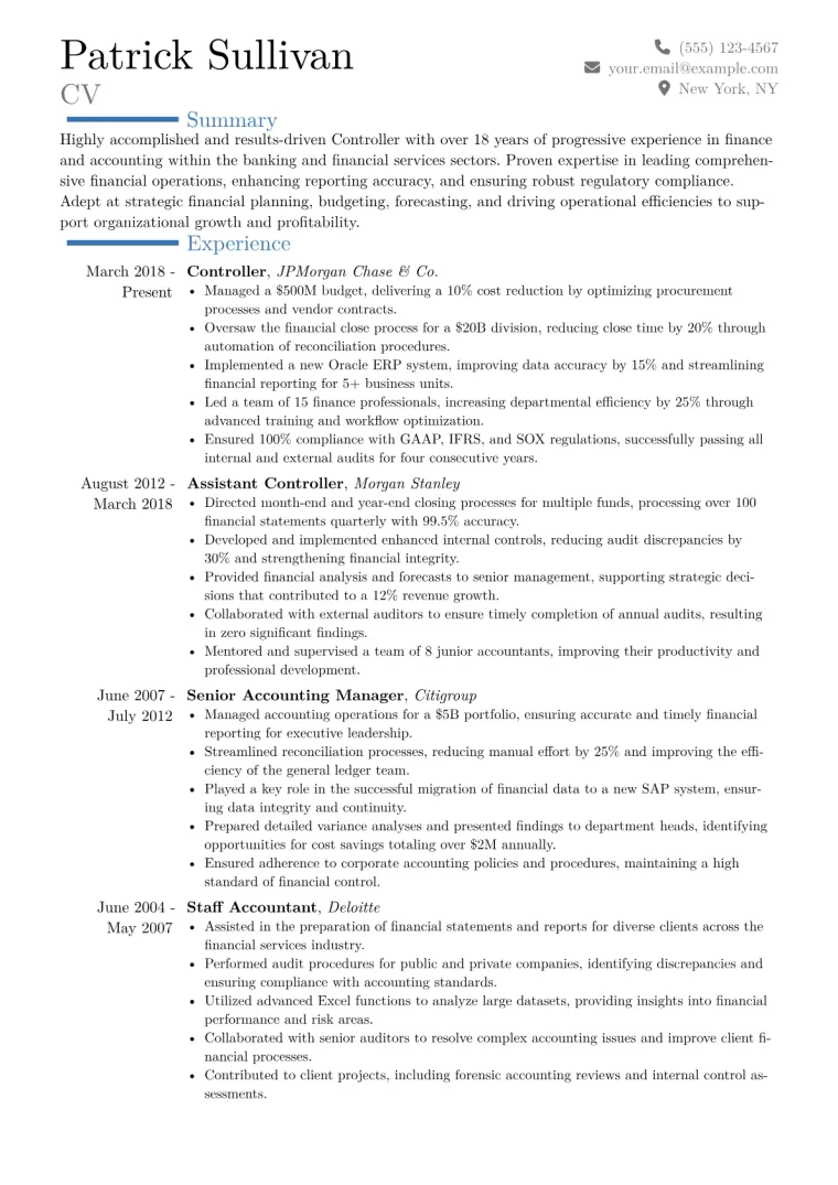 Controller Resume Example