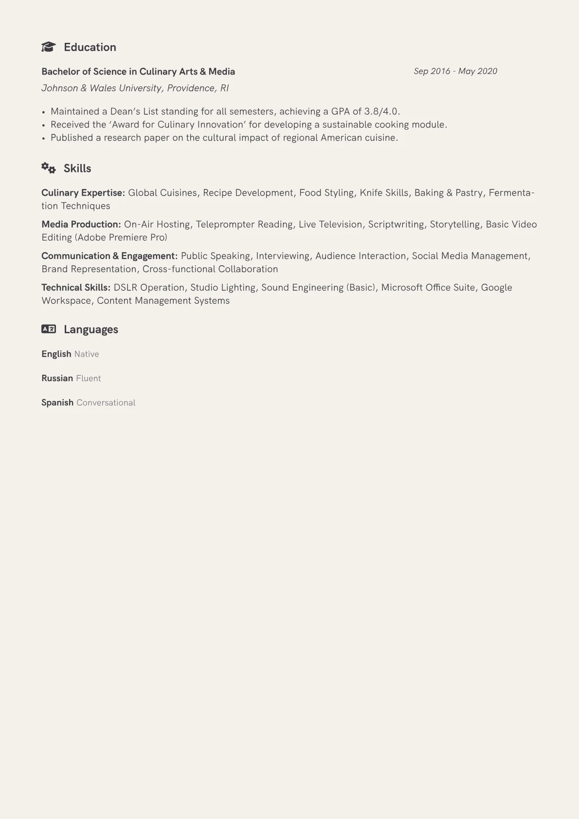 Cooking Show Host Resume Example CV template - Page 2