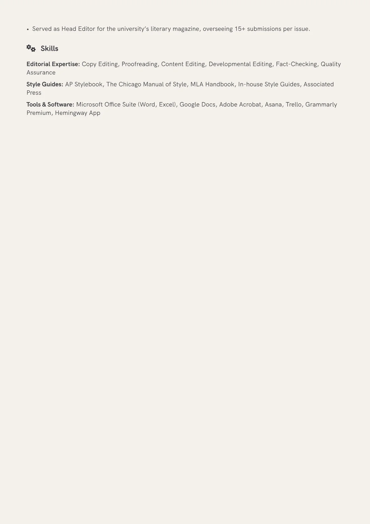 Copy Editor Resume Example CV template - Page 2