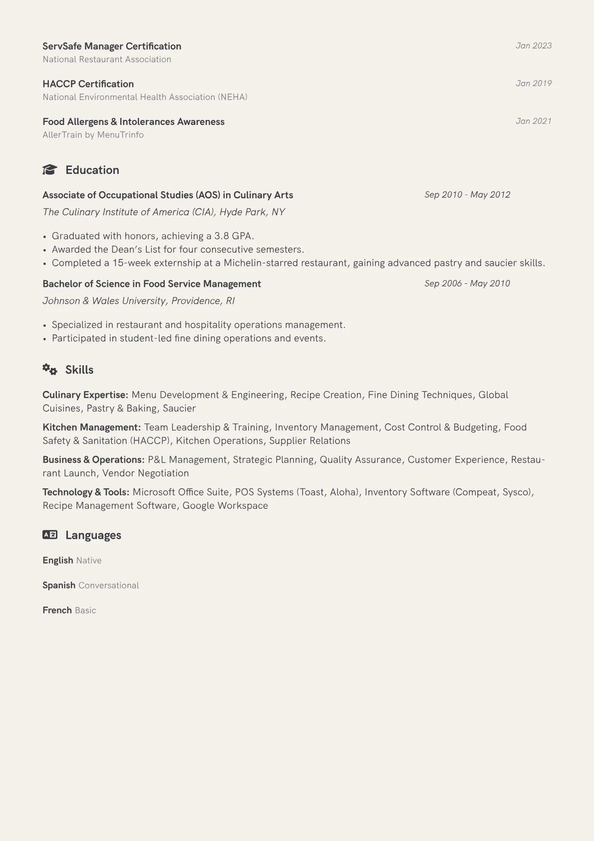 Corporate Chef Resume Example CV template - Page 2