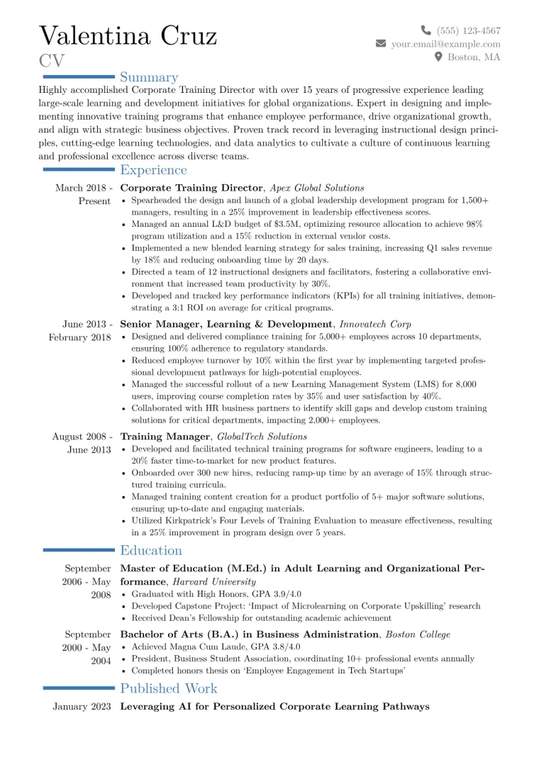 Corporate Training Director Resume Example CV template preview