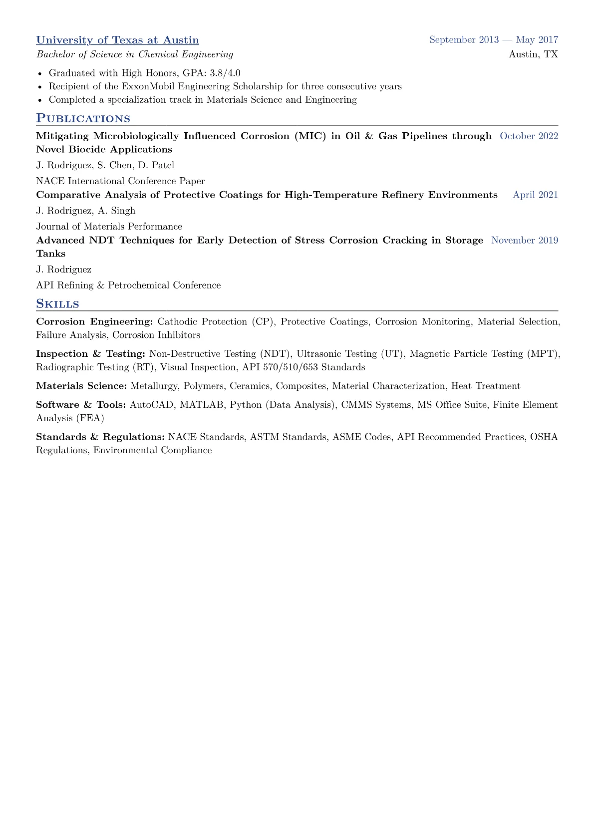 Corrosion Prevention Engineer Resume Example CV template - Page 2