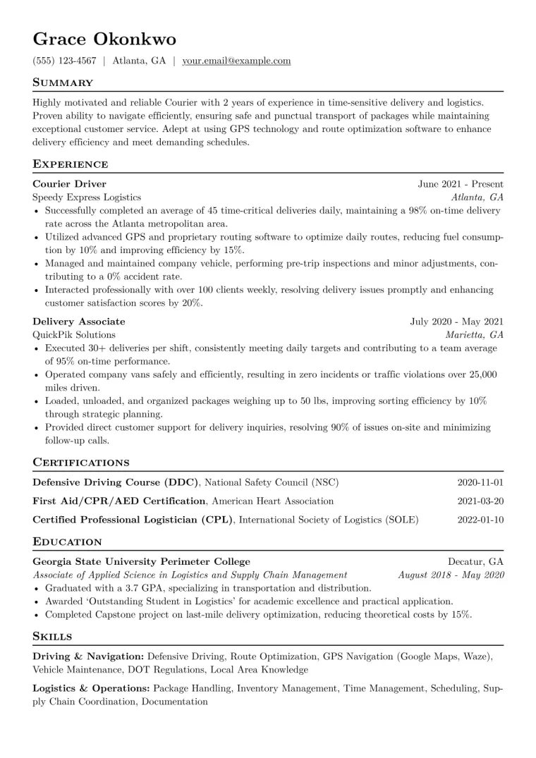 Courier Resume Example
