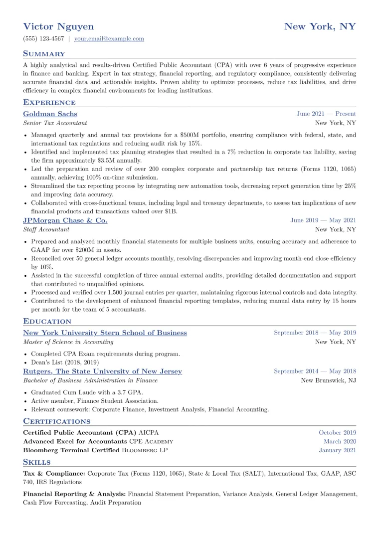 CPA Resume Example CV template preview
