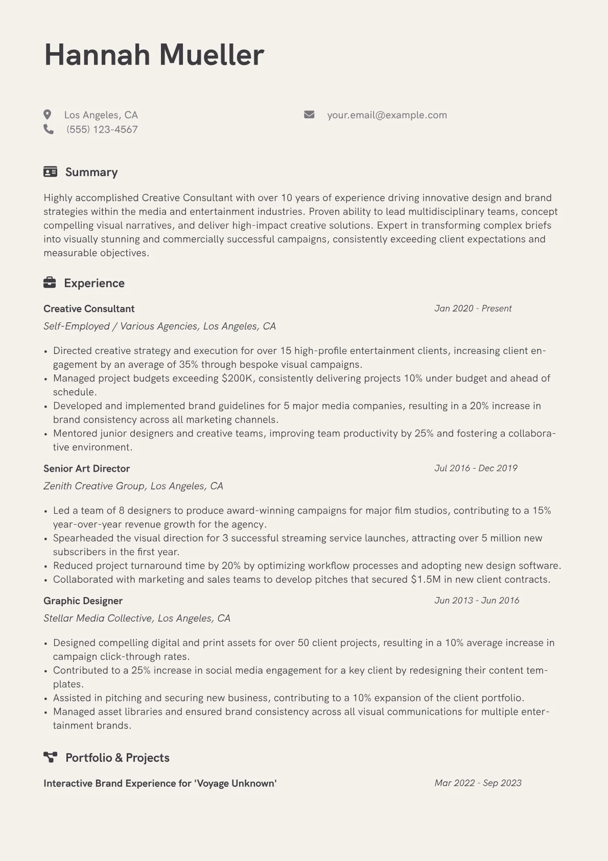 Creative Consultant Resume Example CV template - Page 1
