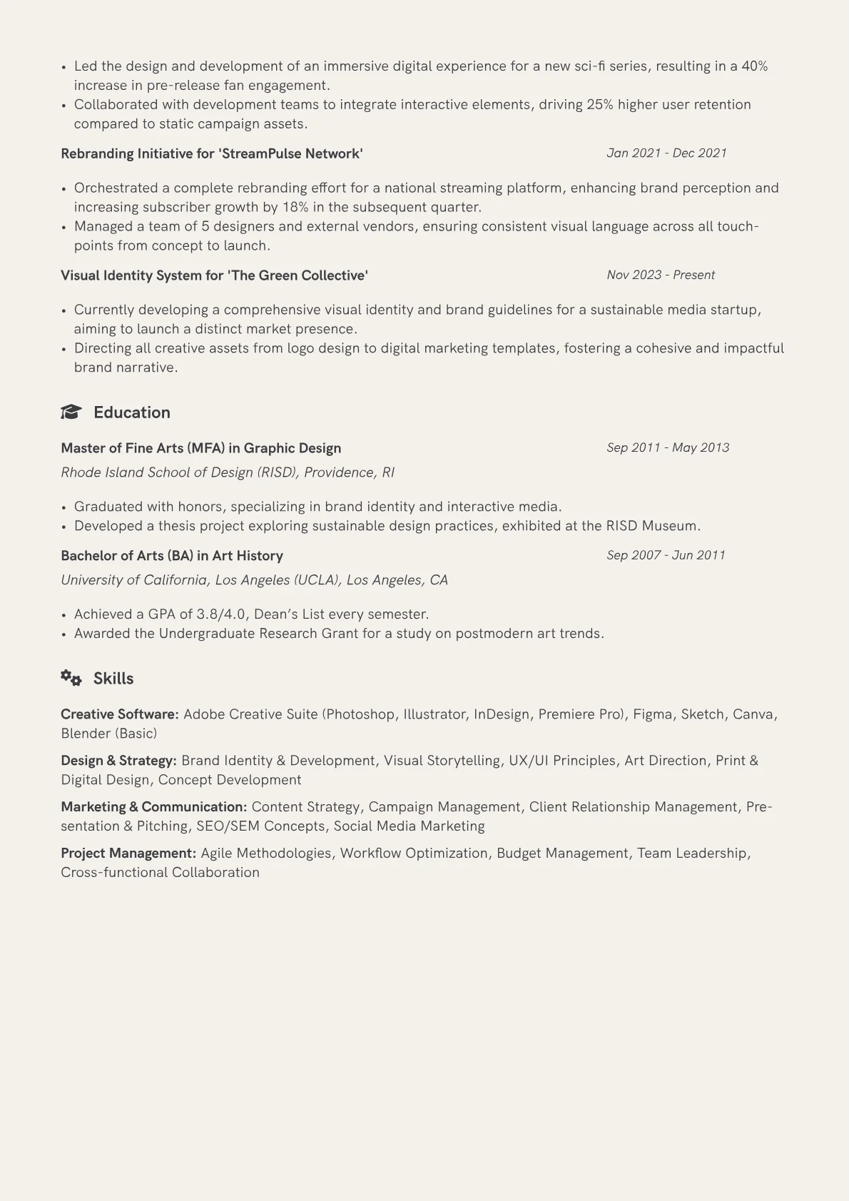 Creative Consultant Resume Example CV template - Page 2