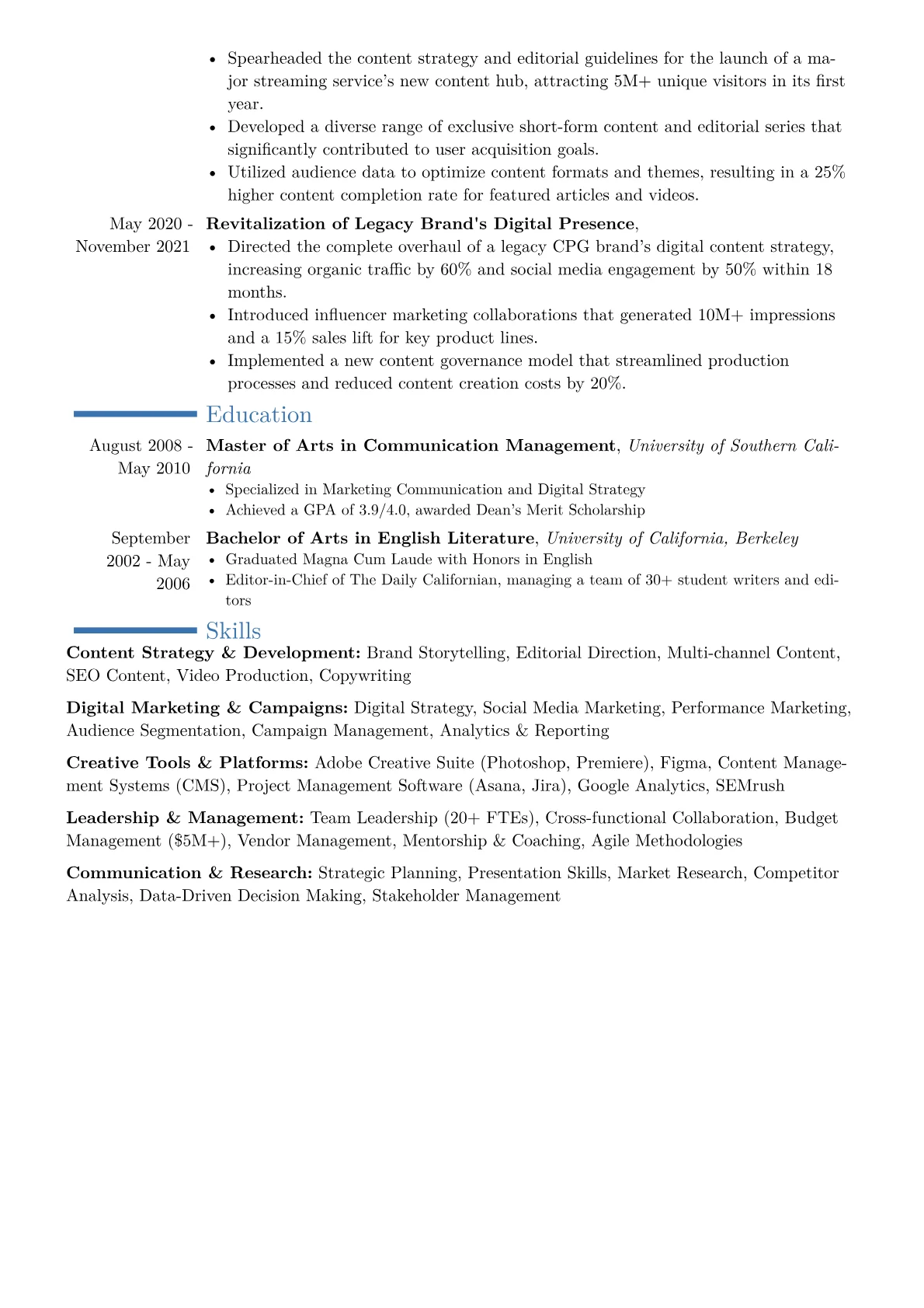 Creative Content Director Resume Example CV template - Page 2