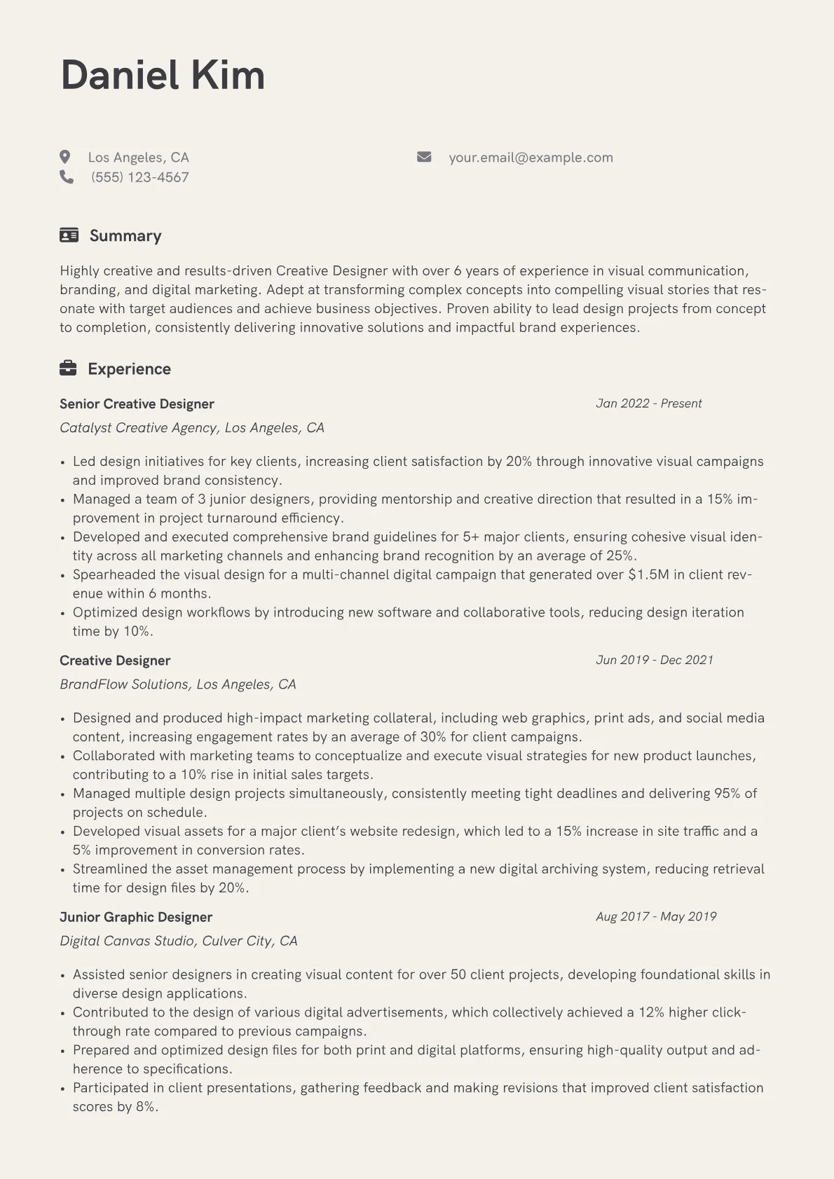 Creative Designer Resume Example CV template - Page 1