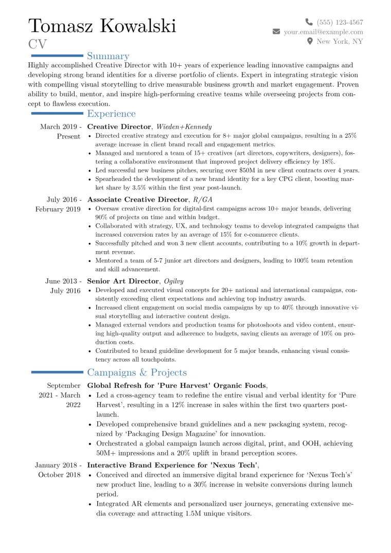 Creative Director Resume Example