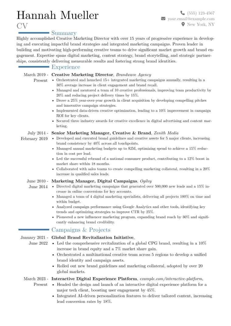 Creative Marketing Director Resume Example CV template preview