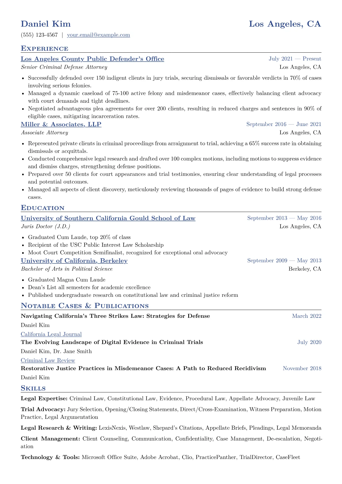Criminal Defense Attorney Resume Example CV template - Page 1