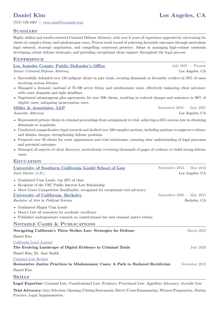 Criminal Defense Attorney Resume Example CV template preview