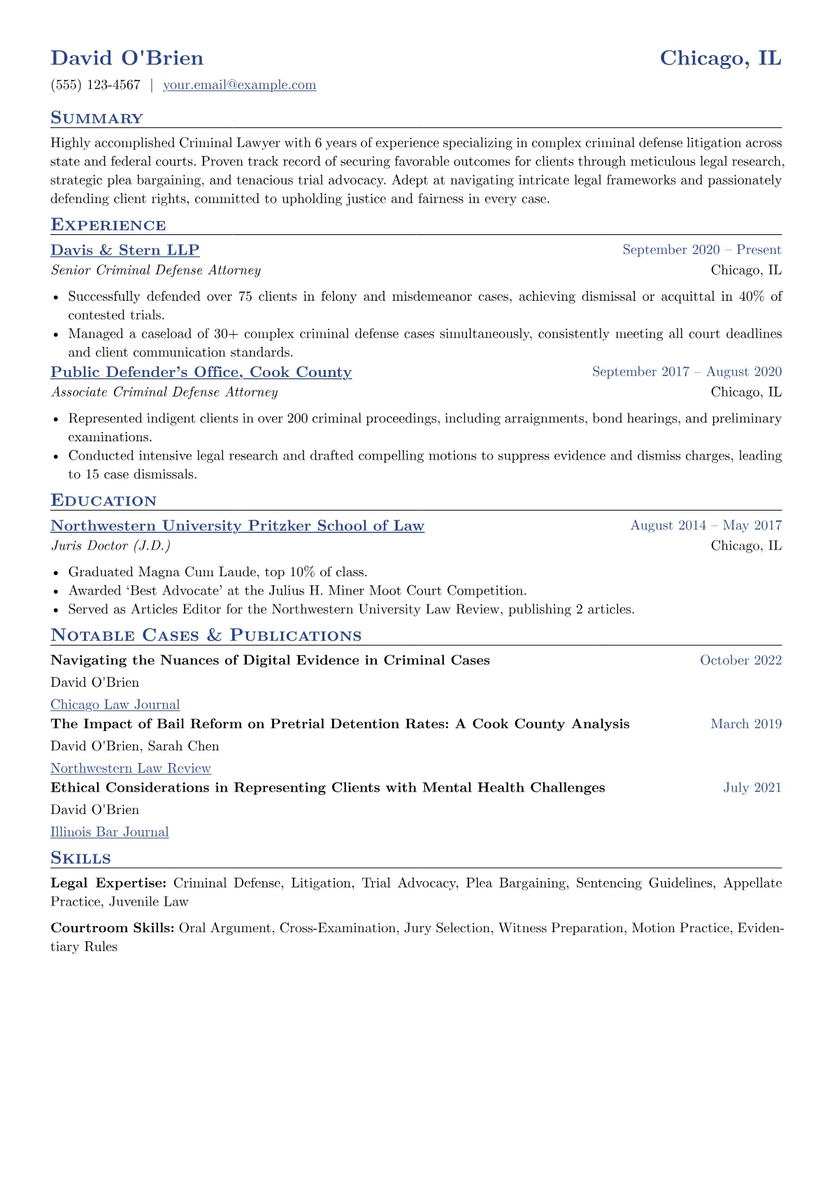 Criminal Lawyer Resume Example CV template - Page 1