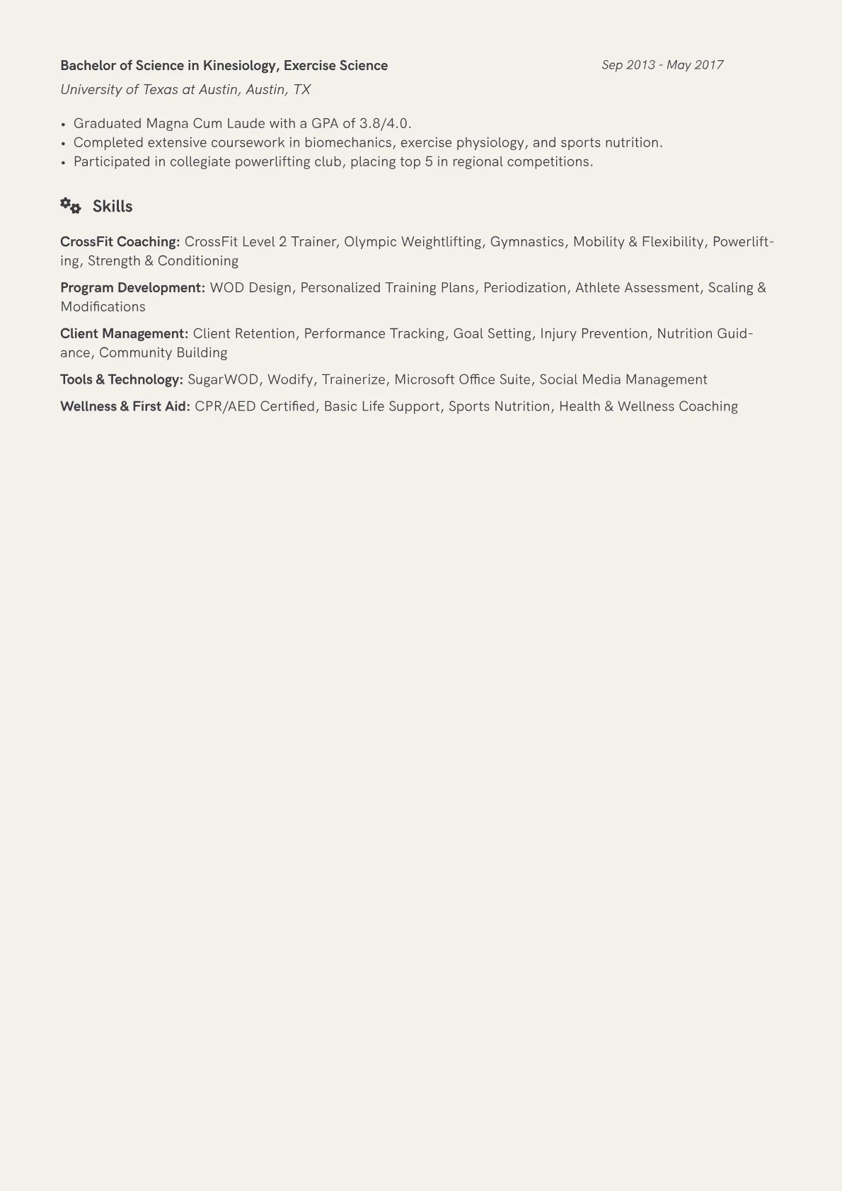 CrossFit Coach Resume Example CV template - Page 2