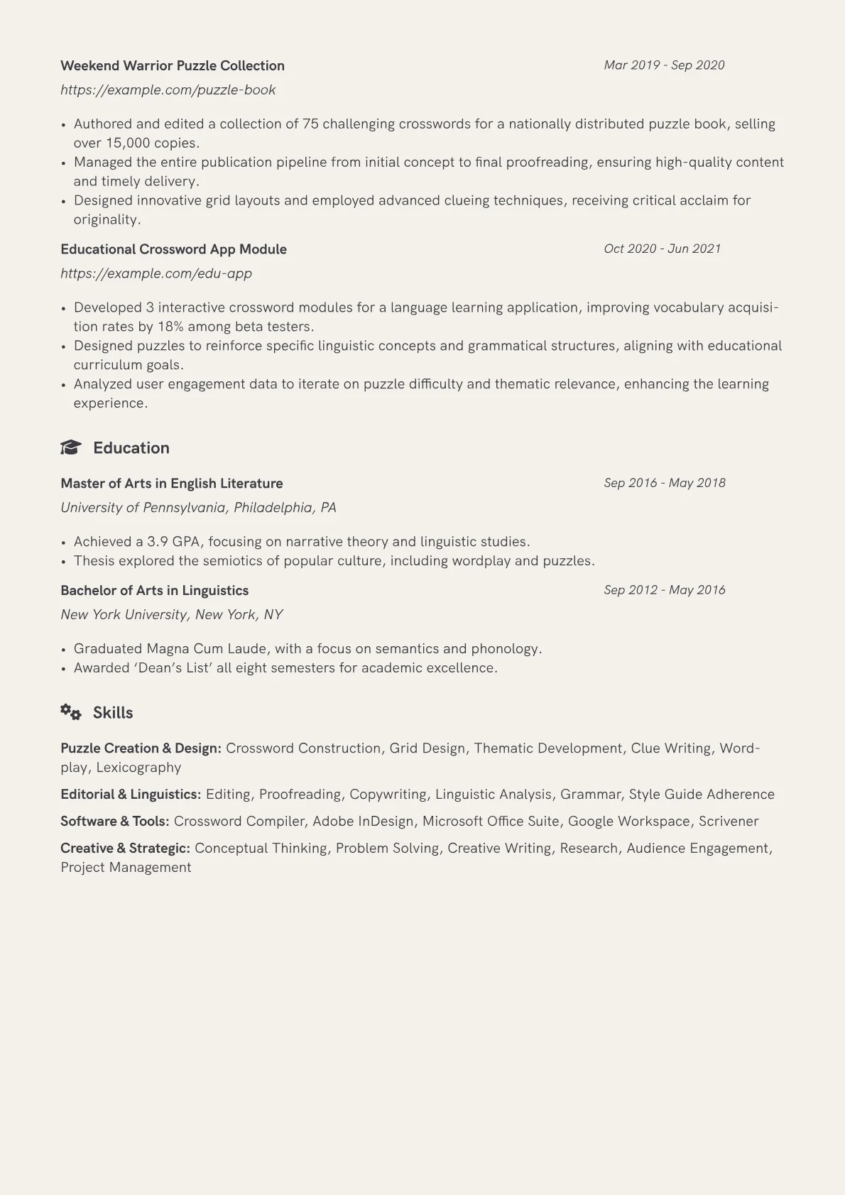 Crossword Constructor Resume Example CV template - Page 2