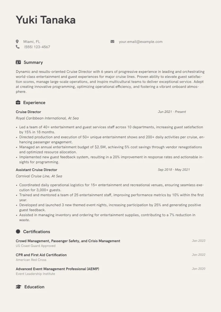 Cruise Director Resume Example CV template preview