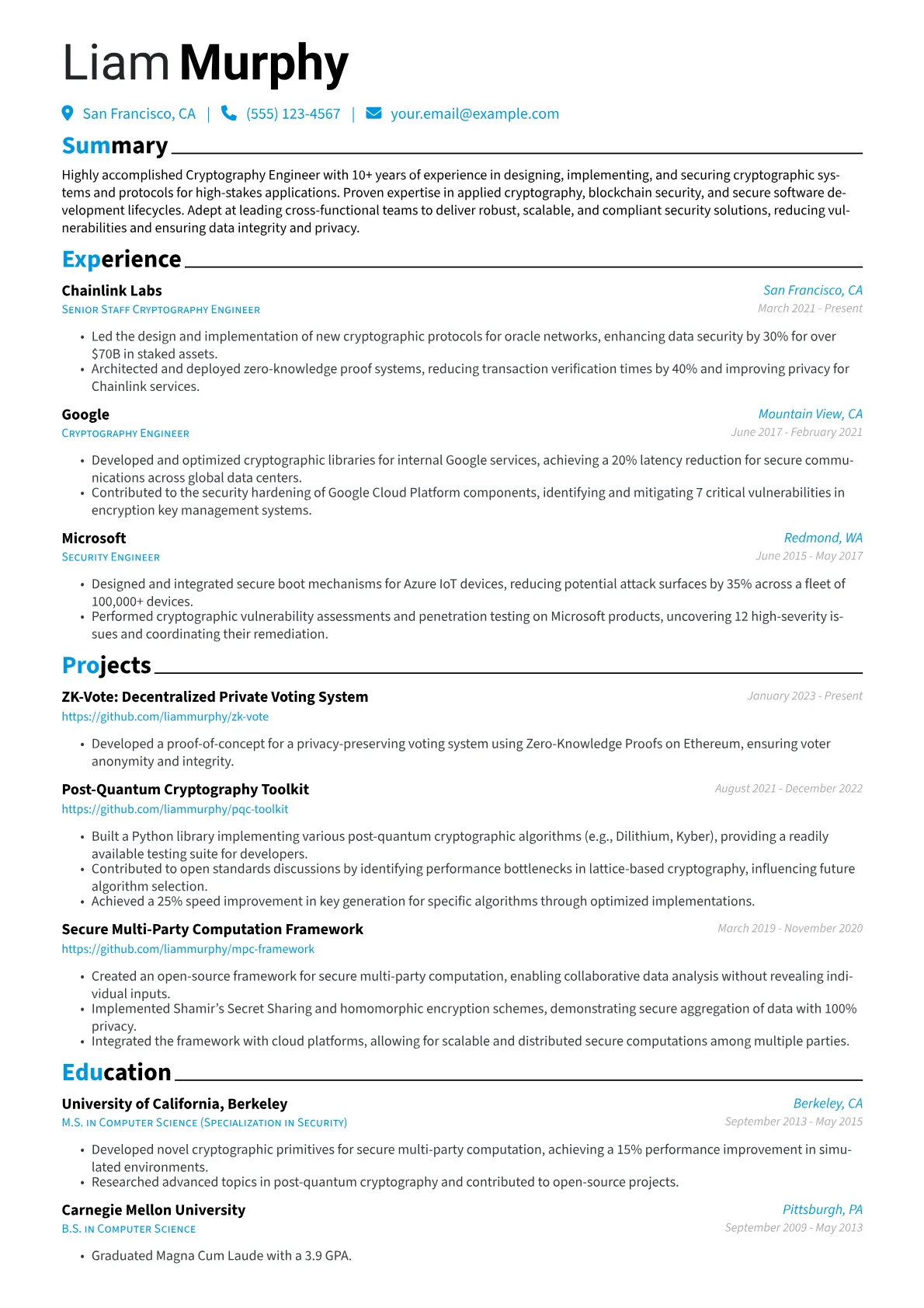 Cryptography Engineer Resume Example CV template - Page 1