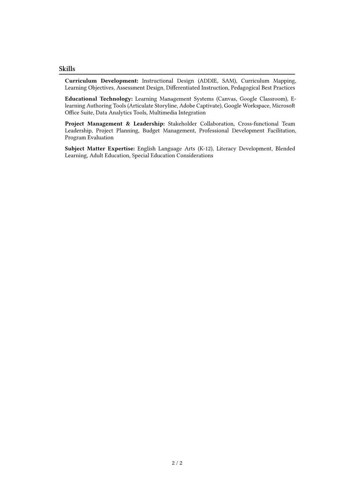 Curriculum Coordinator Resume Example CV template - Page 2