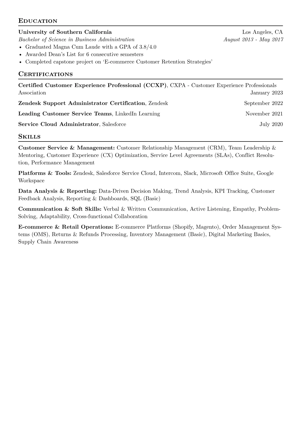 Customer Care Manager Resume Example CV template - Page 2
