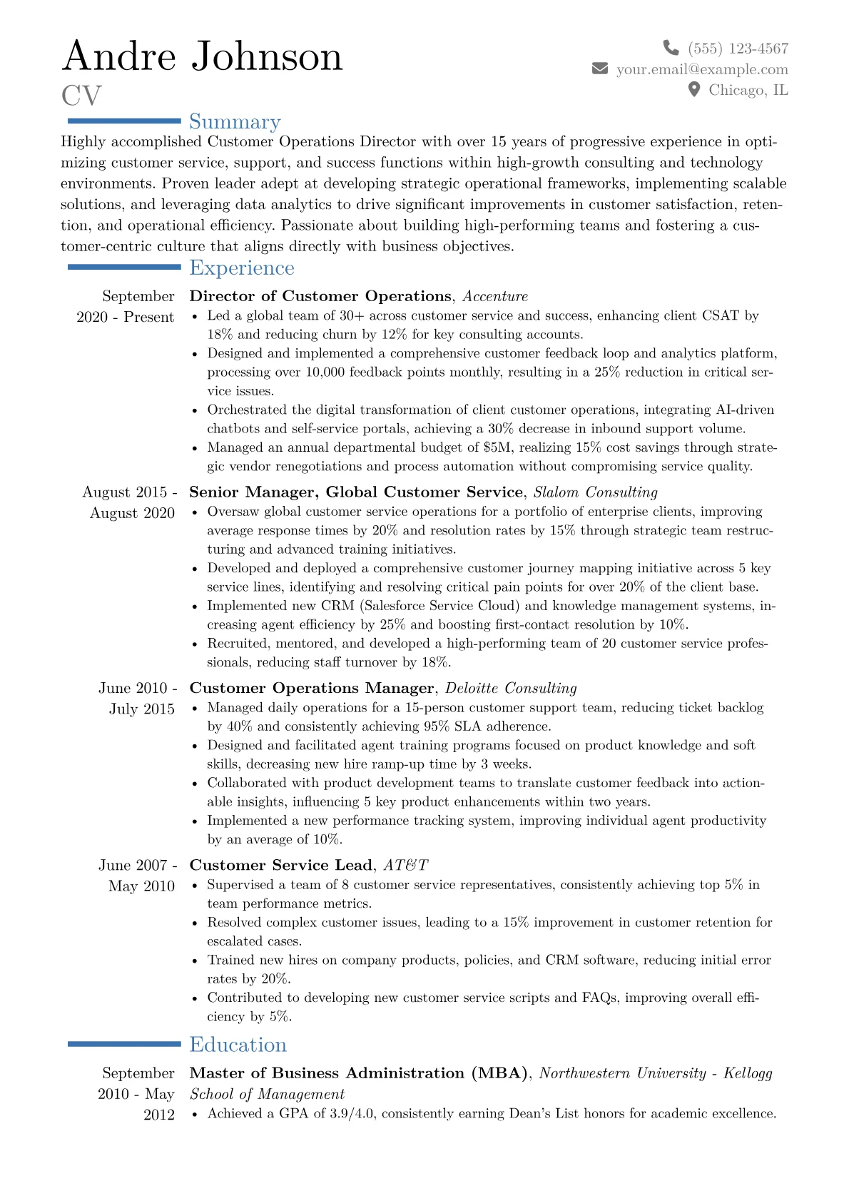 Customer Operations Director Resume Example CV template - Page 1