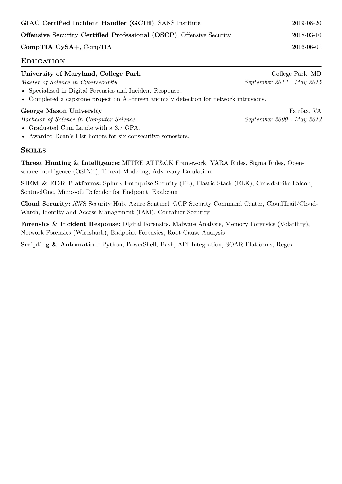 Cyber Threat Hunter Resume Example CV template - Page 2