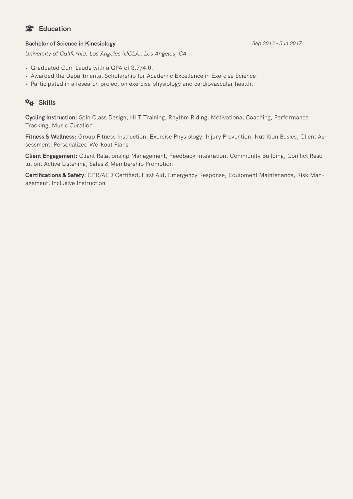 Cycling Instructor Resume Example CV template - Page 2