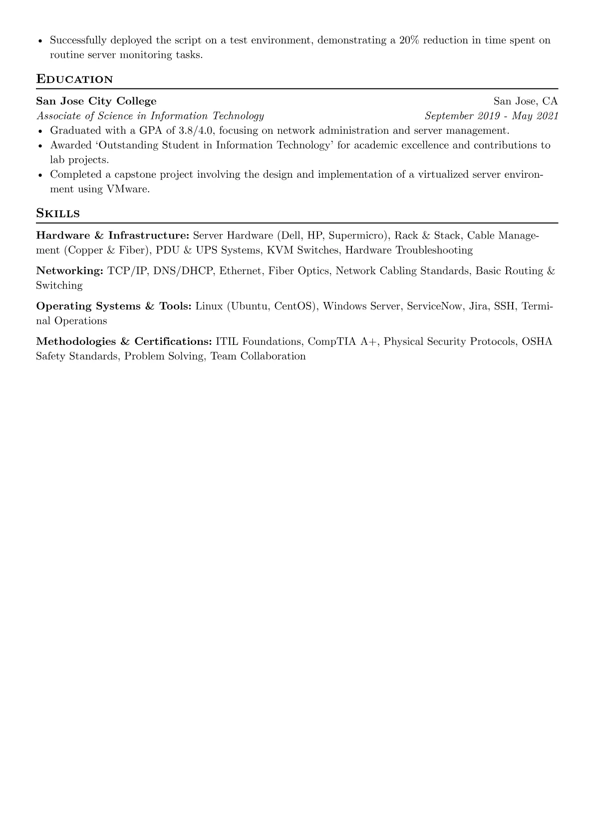 Data Center Technician Resume Example CV template - Page 2