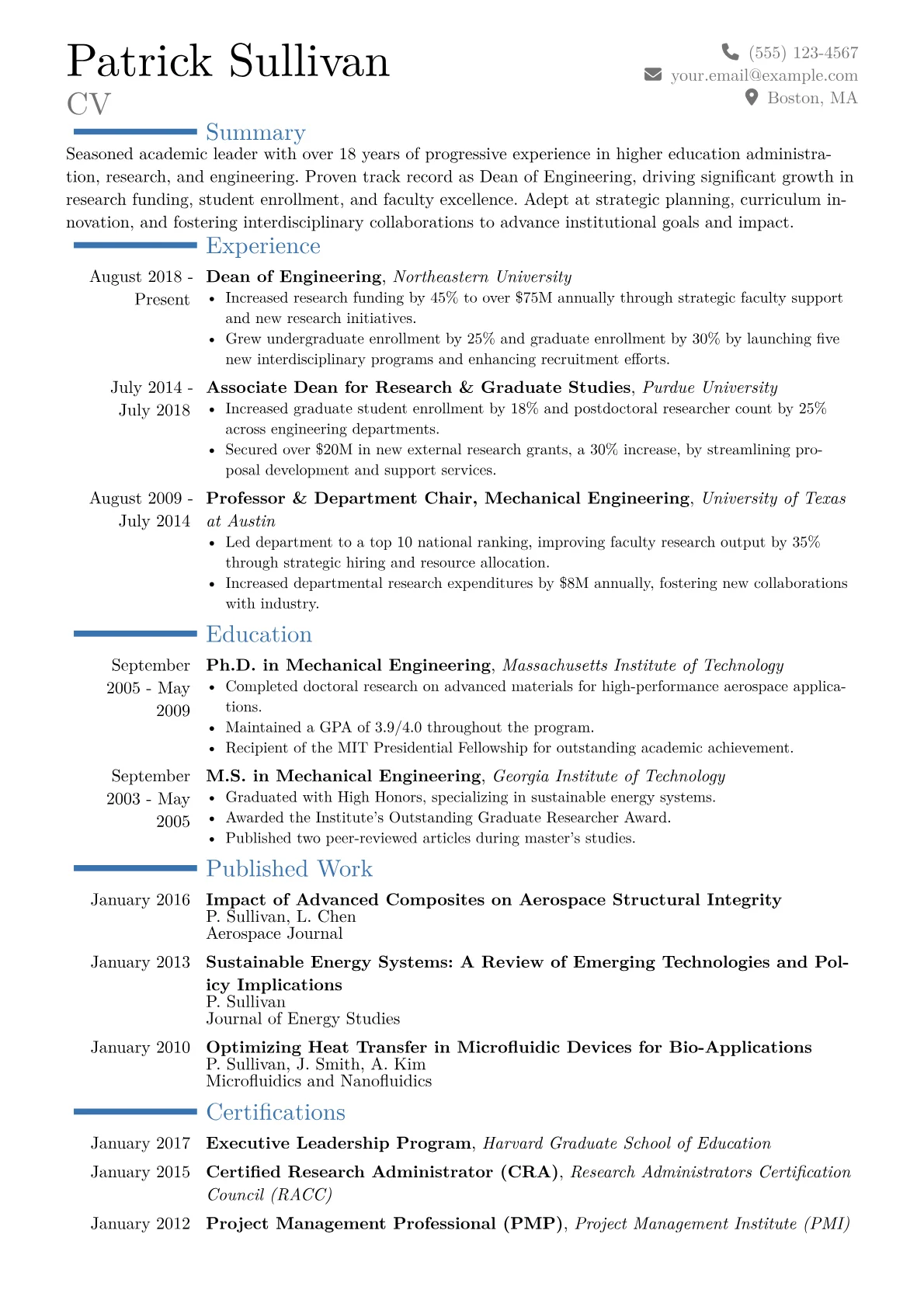 Dean of Engineering Resume Example CV template - Page 1