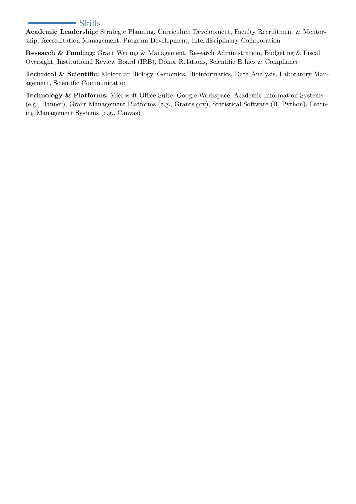 Dean of Science Resume Example CV template - Page 2