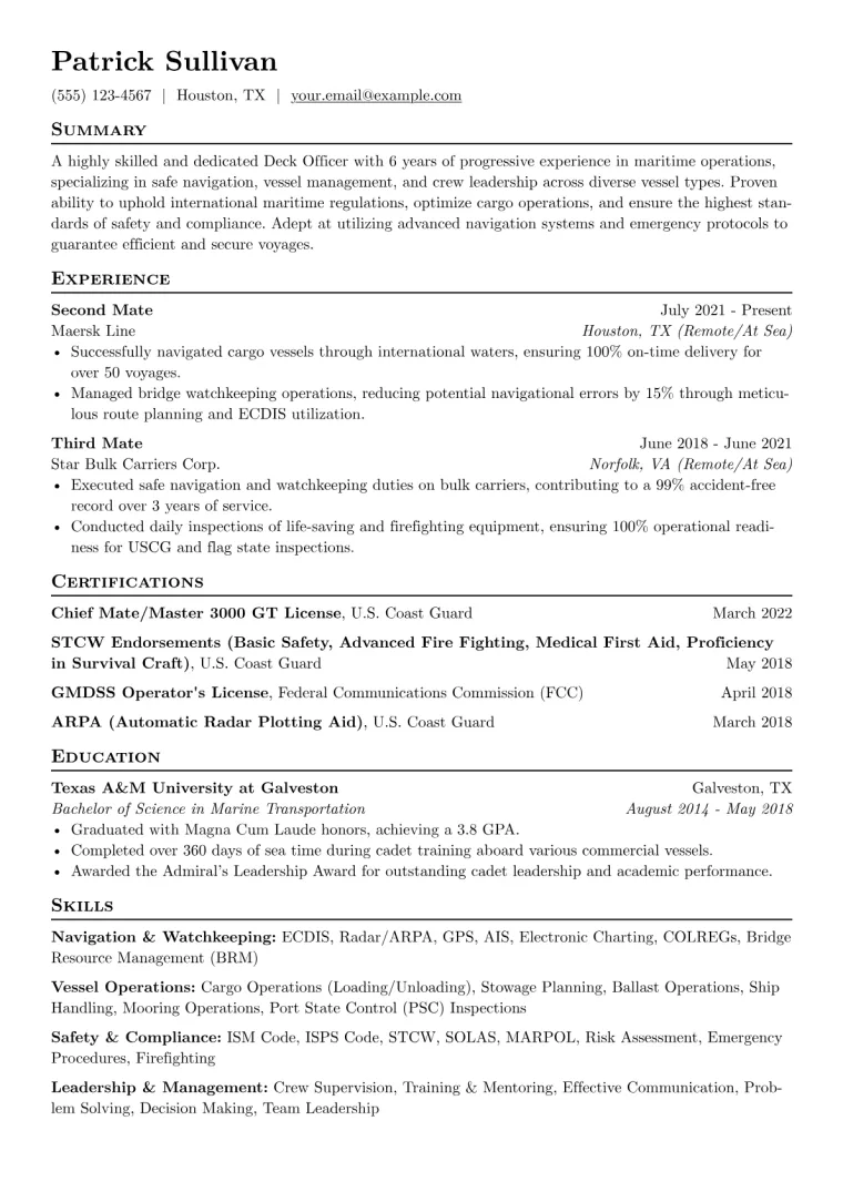 Deck Officer Resume Example CV template preview
