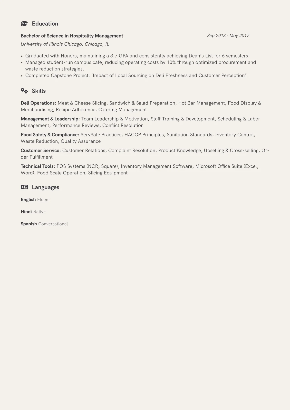 Deli Manager Resume Example CV template - Page 2