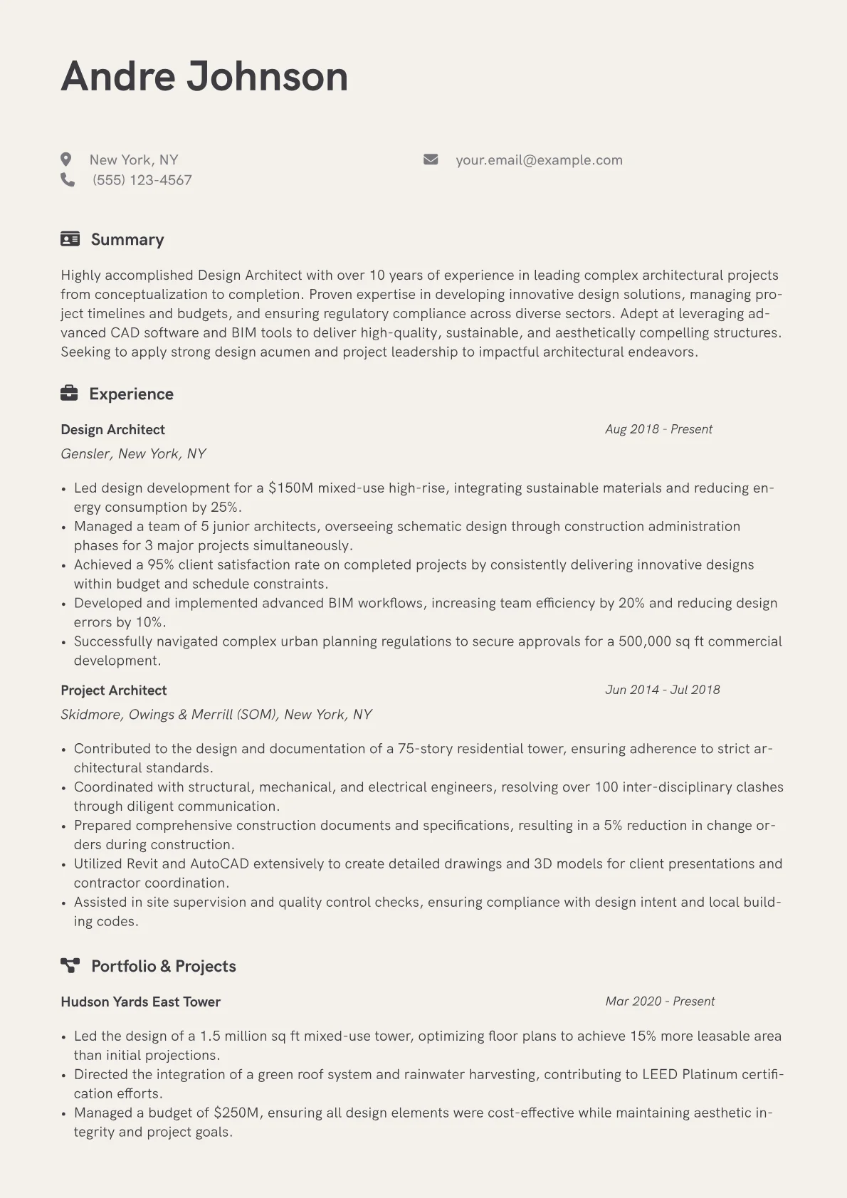 Design Architect Resume Example CV template - Page 1