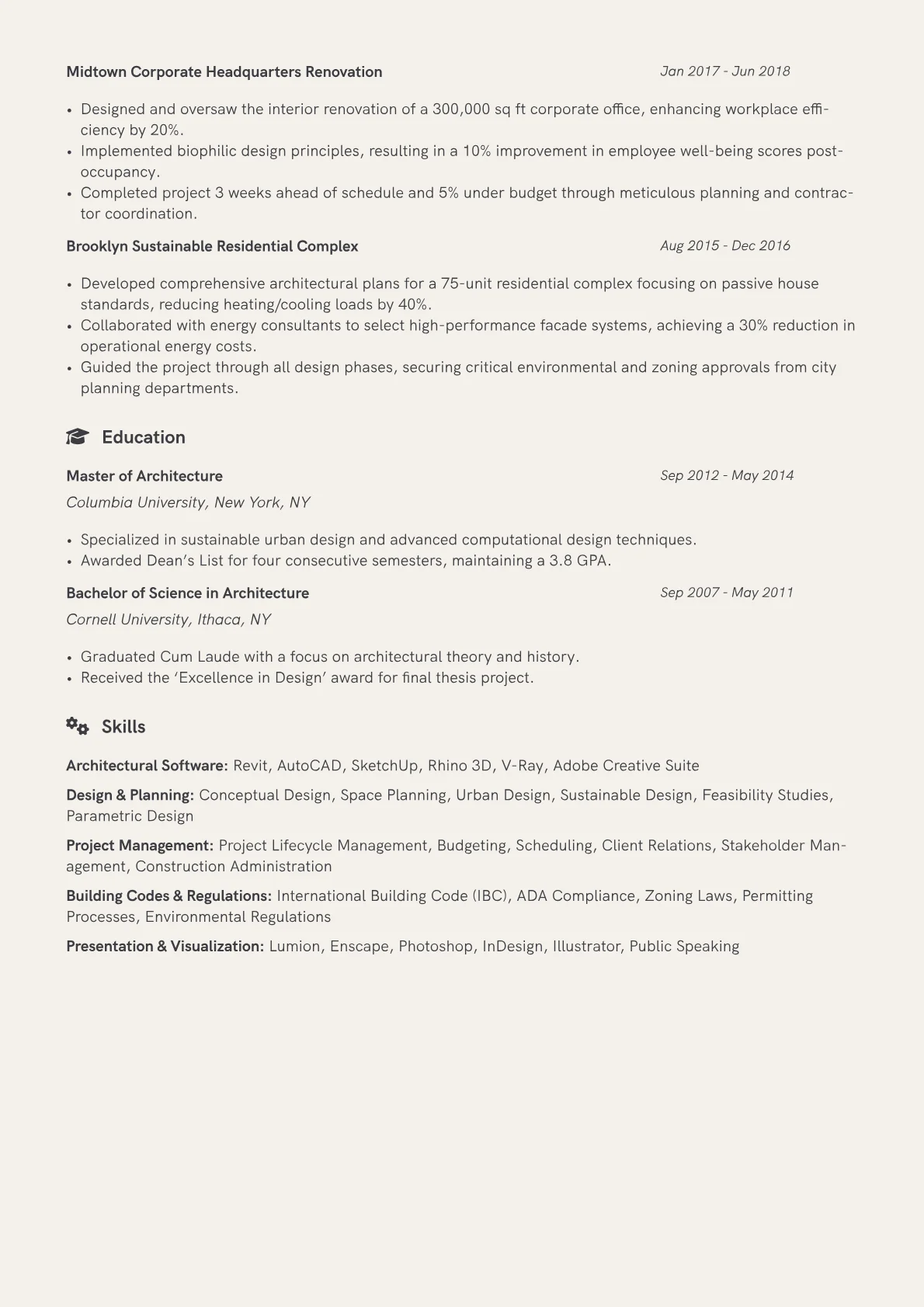 Design Architect Resume Example CV template - Page 2