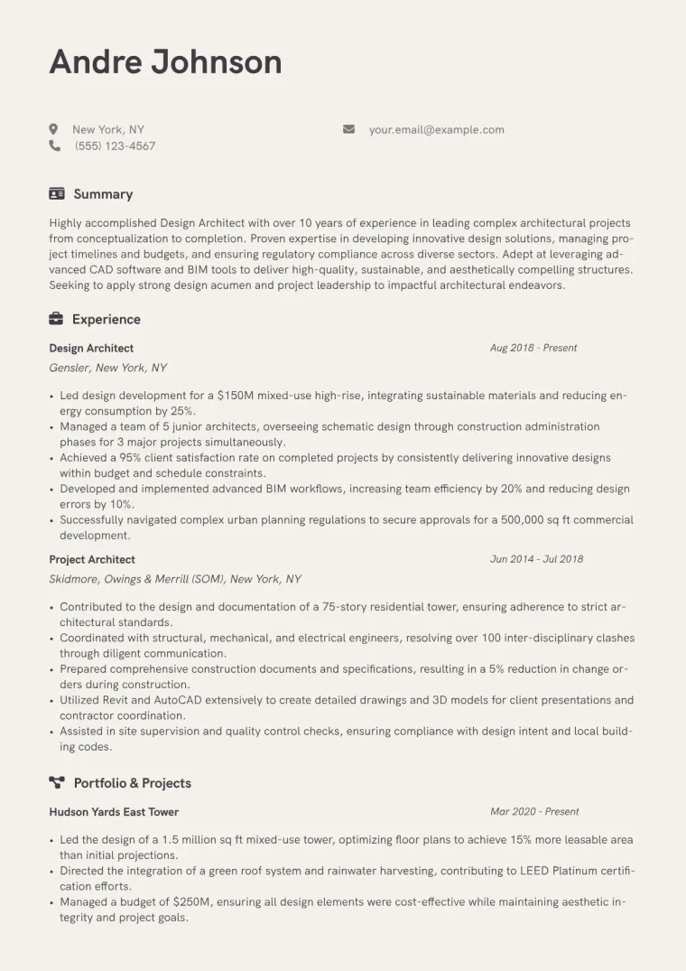 Design Architect Resume Example CV template preview