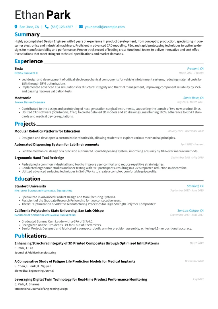 Design Engineer Resume Example CV template preview
