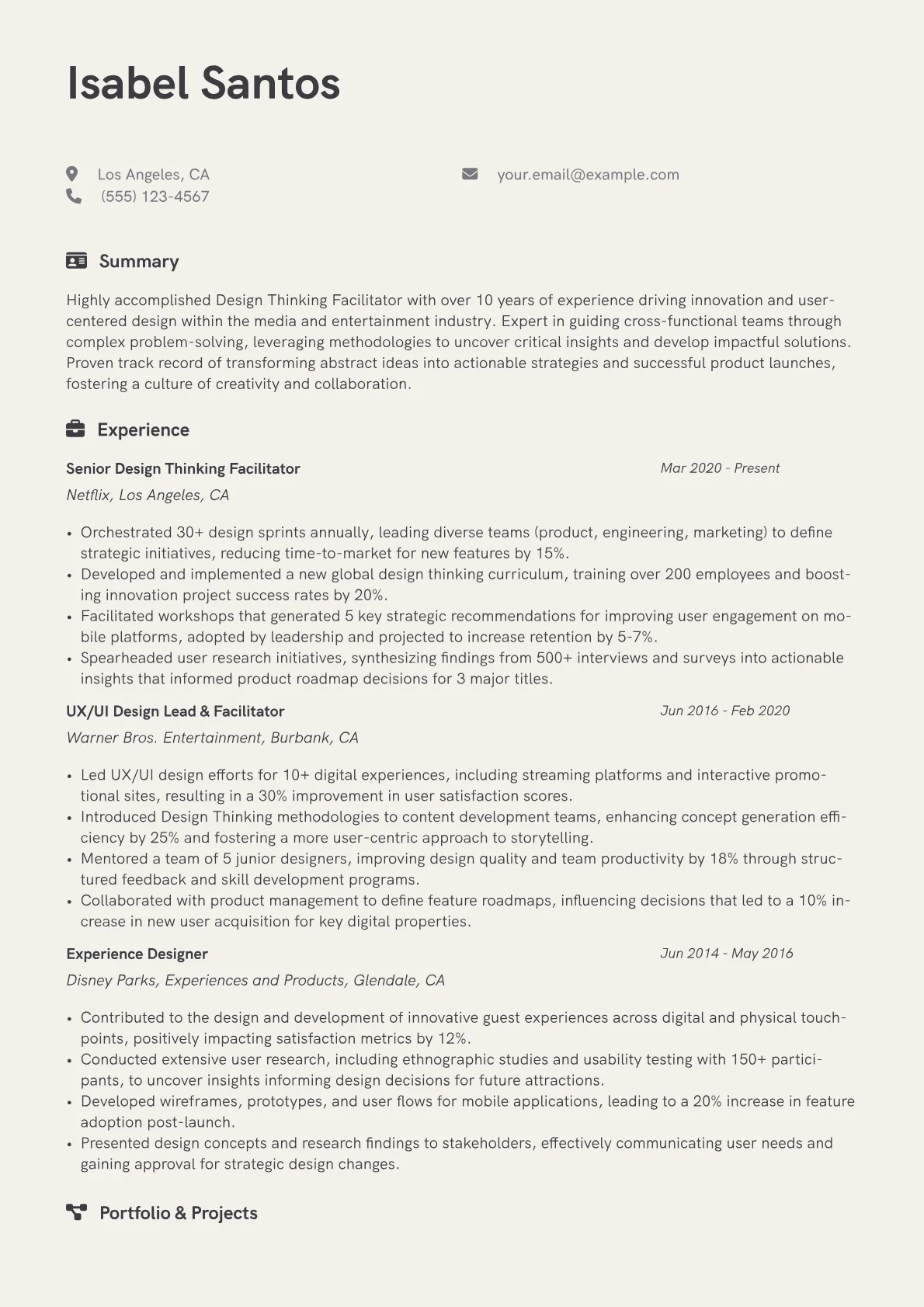Design Thinking Facilitator Resume Example CV template - Page 1