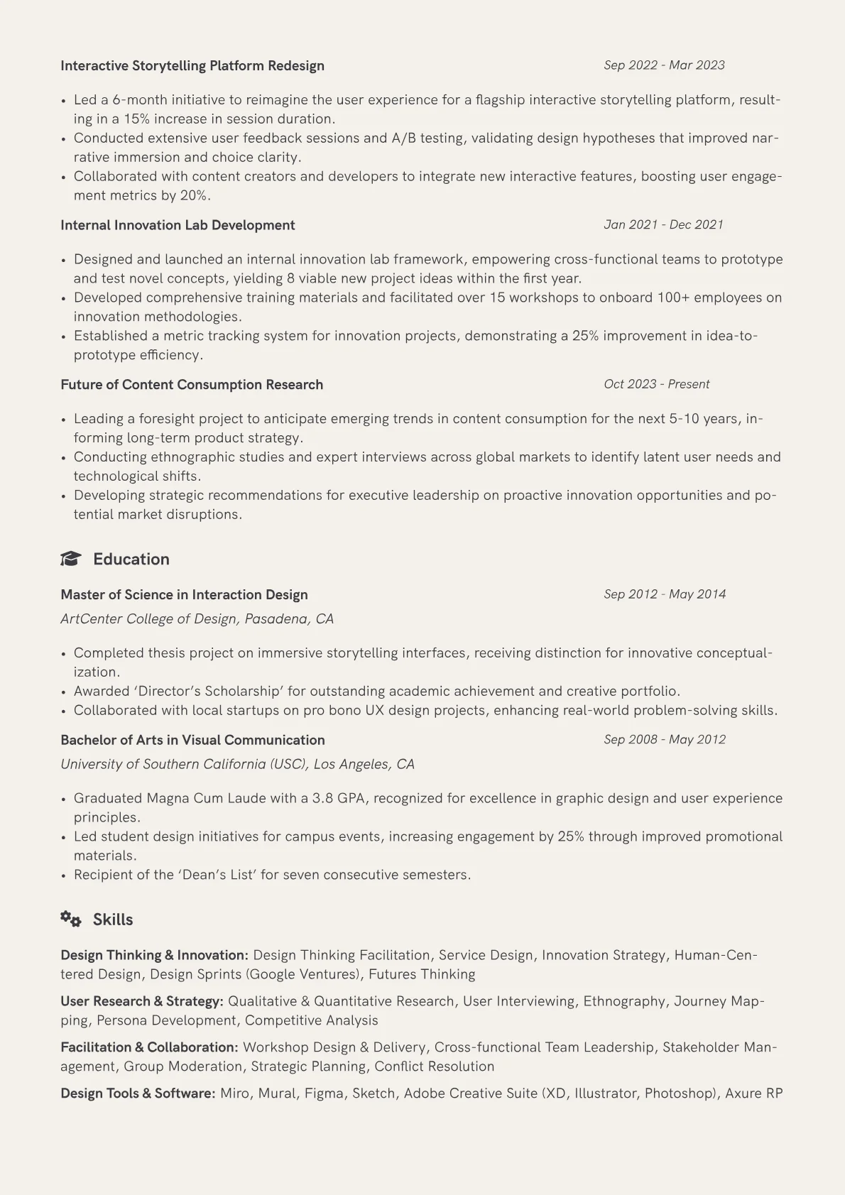Design Thinking Facilitator Resume Example CV template - Page 2