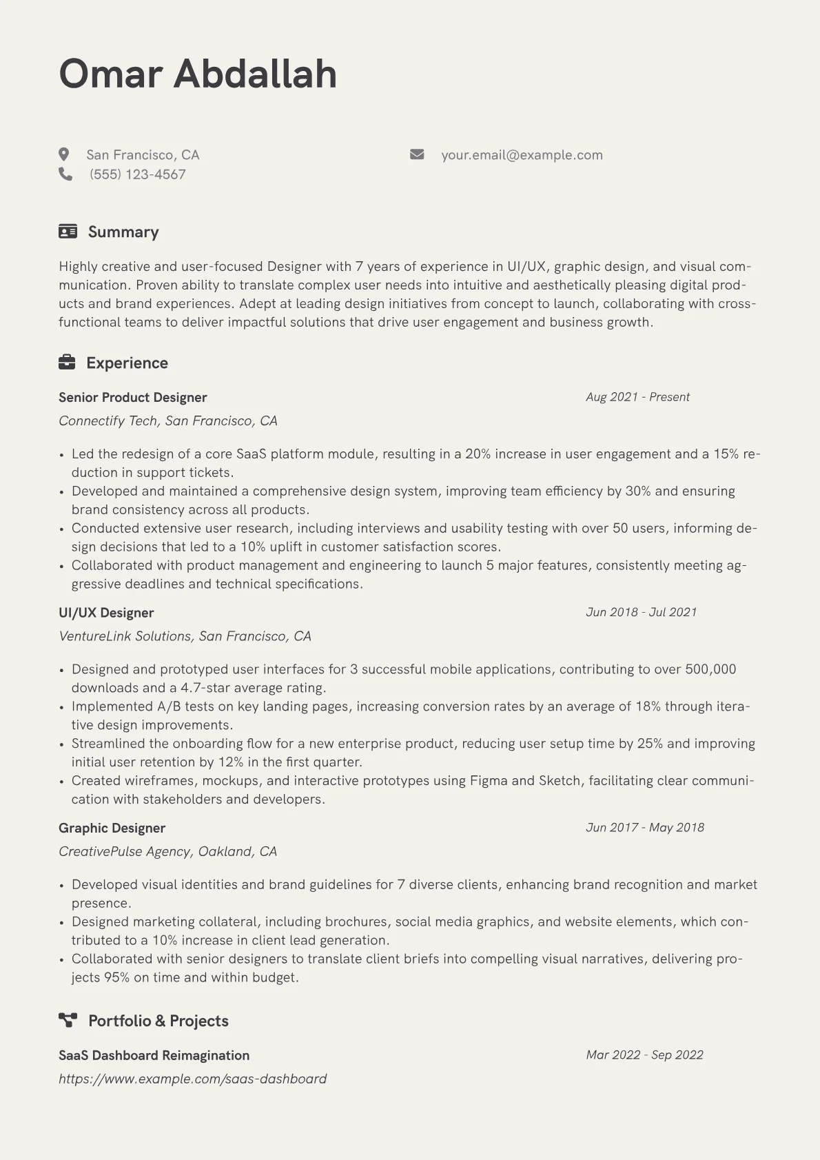 Designer Resume Example CV template - Page 1