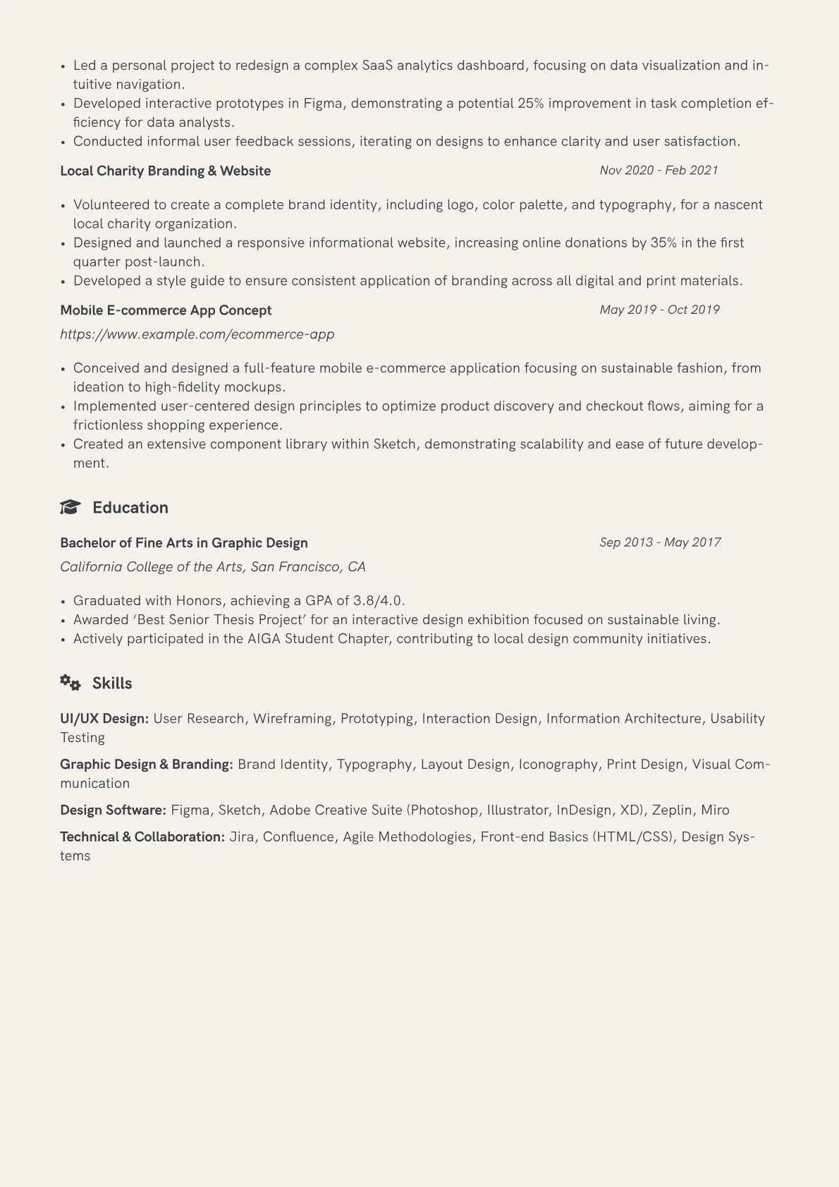 Designer Resume Example CV template - Page 2